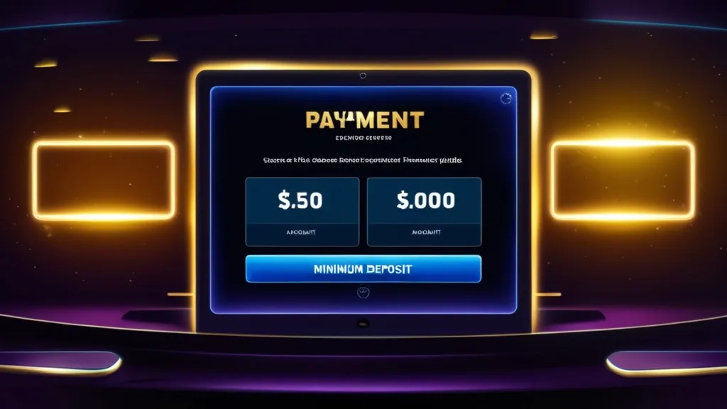 Écran de confirmation avec montant minimum de dépôt et interface de paiement